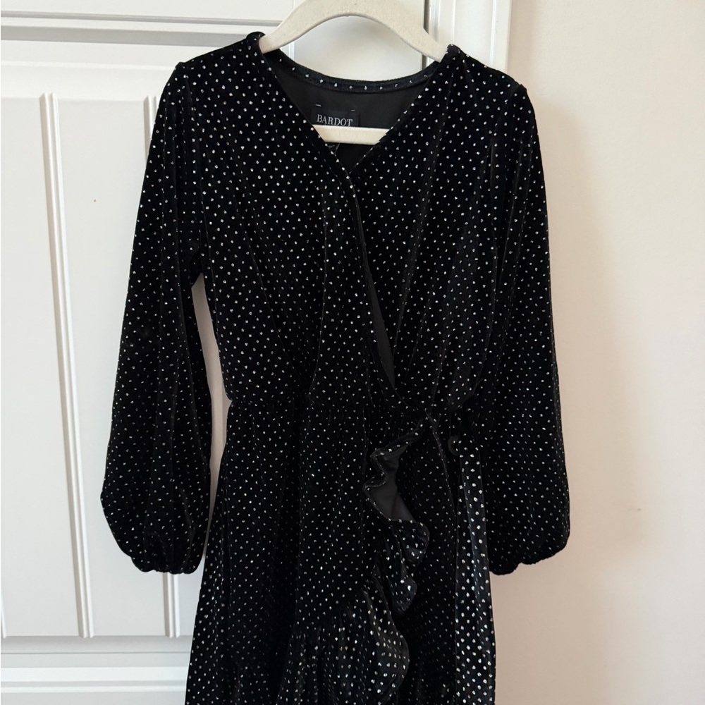 NWT! Bardot Velvet Black Dress with White Dots
